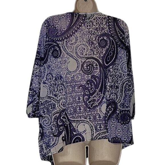 Alfani Womens 2X Purple Paisley Sheer Top With Tie Hem - Picture 5 of 6
